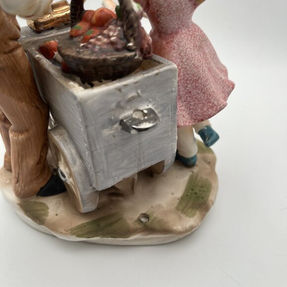 Vintage Norleans Old Man Dog Girl Apple Cart Japan Bisque Porcelain Art Figurine - Picture 10 of 10